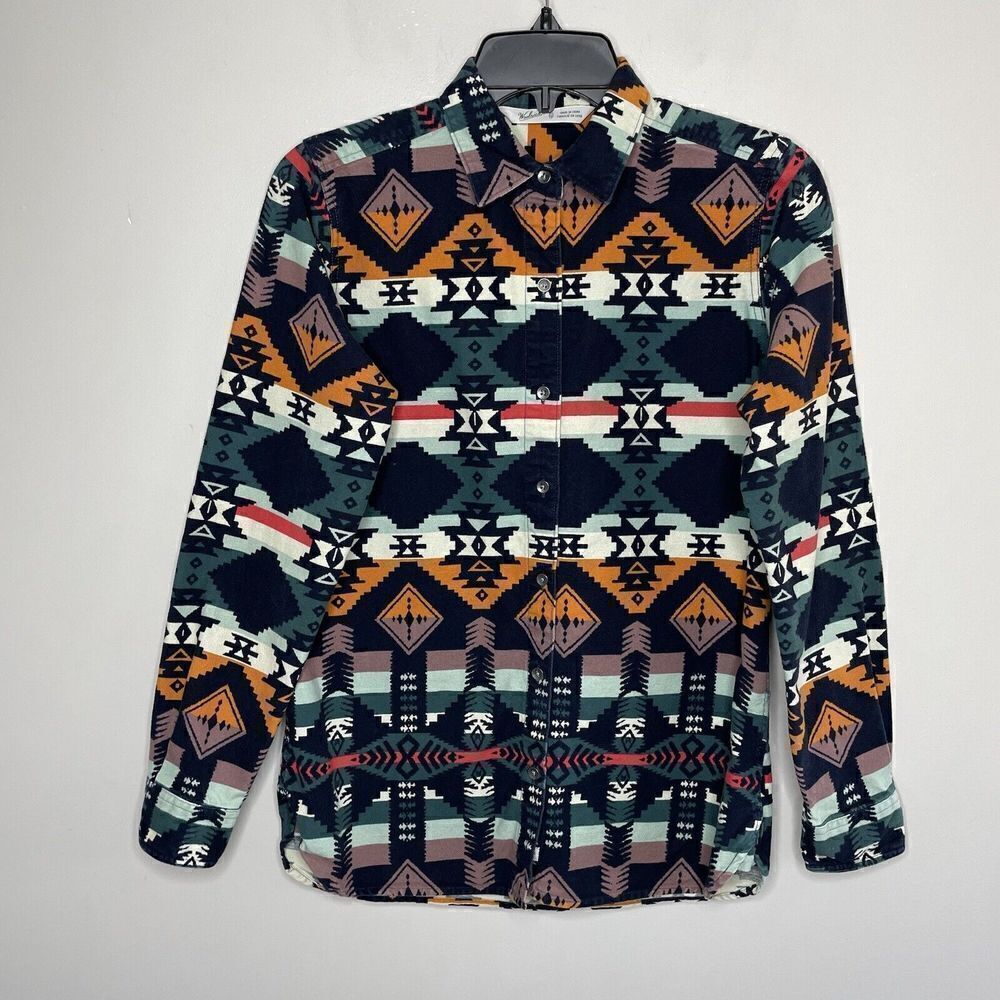 WOOLRICH Womens Southwestern Aztec Flannel Button-Up Top XS Cotton